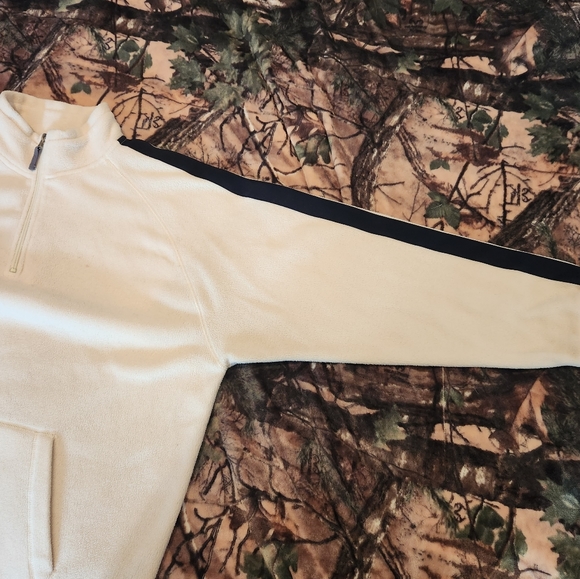GAP Fleece Sweater Pull Over Quarter Zip, Cream/Navy, Size Large Mens Y2K - Picture 10 of 16